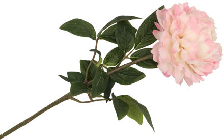 Kunstbloem pioenroos - zalm kleurig - zijde - 71 cm - kunststof steel - decoratie bloemen - Kunstbloemen Roze