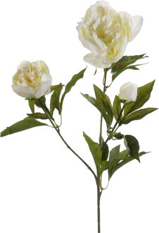 Kunstbloem pioenrozen tak - 3 bloemen - wit - 70 cm - decoratie - Kunstbloemen
