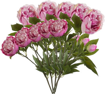 Kunstbloem pioenrozen tak - 5x - 3 bloemen - roze - 70 cm - decoratie - Kunstbloemen