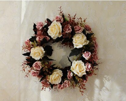 Kunstbloem Ronde krans rotan zijden bloem simulatie rose bloem plant wedding home muur deur decoratie party koffie-35cm
