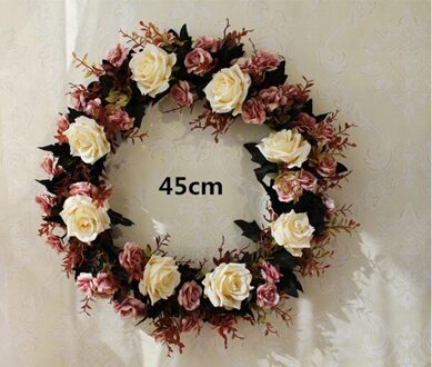 Kunstbloem Ronde krans rotan zijden bloem simulatie rose bloem plant wedding home muur deur decoratie party koffie-45cm