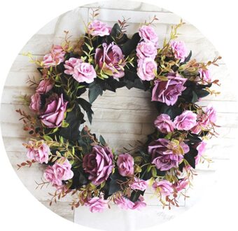 Kunstbloem Ronde krans rotan zijden bloem simulatie rose bloem plant wedding home muur deur decoratie party paars-35cm