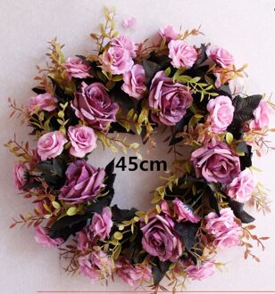 Kunstbloem Ronde krans rotan zijden bloem simulatie rose bloem plant wedding home muur deur decoratie party paars-45cm