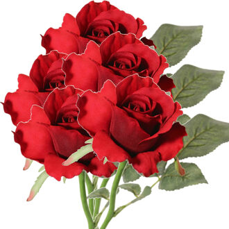 Kunstbloem Roos Alice - 5x - 30 cm - rood - kunststof - luxe - kunstbloemen - decoratie