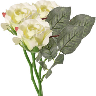 Kunstbloem roos Alice de luxe - 3x - wit - 30 cm - kunststof steel - decoratie