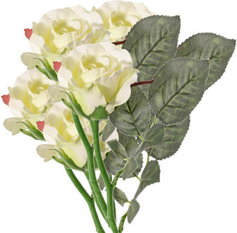 Kunstbloem roos Alice de luxe - 5x - wit - 30 cm - kunststof steel - decoratie