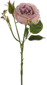 Kunstbloem roos Anne - lila paars - 37 cm - decoratie bloemen