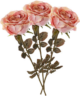 Kunstbloem roos Calista - 3x - oud roze - 66 cm - kunststof steel - decoratie bloemen - Kunstbloemen