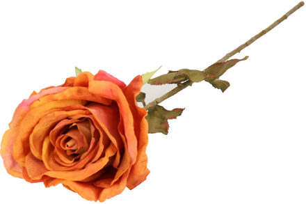 Kunstbloem roos Calista - oranje - 66 cm - kunststof steel - decoratie bloemen