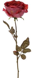Kunstbloem roos Calista - rood - 66 cm - kunststof steel - decoratie bloemen - Kunstbloemen