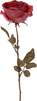 Kunstbloem roos Calista - rood - 66 cm - kunststof steel - decoratie bloemen