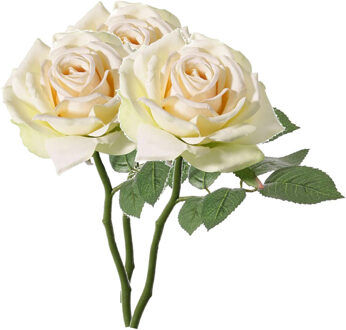 Kunstbloem Roos de luxe - 3x - creme wit - 30 cm - kunststof steel - decoratie bloemen