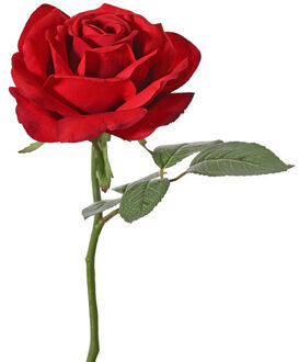 Kunstbloem Roos de luxe - rood - 30 cm - kunststof steel - decoratie bloemen