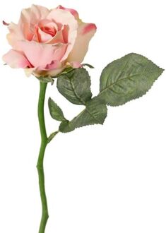 Kunstbloem roos de luxe - roze - 30 cm - kunststof steel - decoratie - Kunstbloemen
