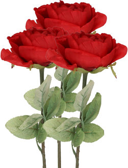 Kunstbloem roos Diana - 3x - rood - 36 cm - kunststof steel - decoratie bloemen