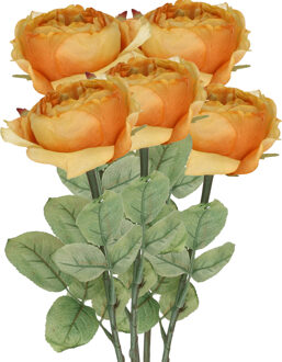 Kunstbloem roos Diana - 5x - oranje - 36 cm - kunststof steel - decoratie bloemen