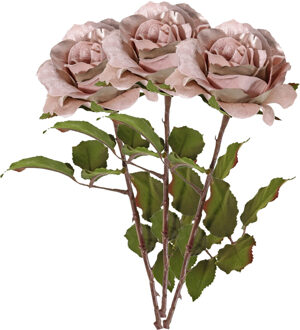 Kunstbloem roos Glamour - 3x - oud roze - satijn - 61 cm - kunststof steel - decoratie bloemen - Kunstbloemen