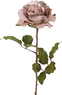 Kunstbloem roos Glamour - oud roze - 61 cm - satijn - kunststof steel - decoratie bloemen