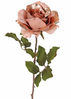 Kunstbloem roos Glamour - zalm met goudkleur - satijn - 61 cm - kunststof steel