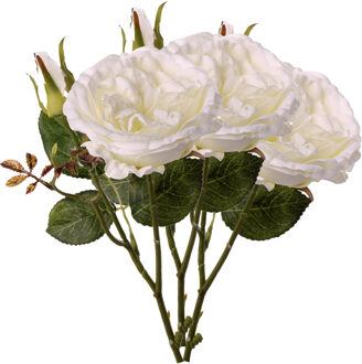 Kunstbloem roos Little Joy - 3x - wit - 38 cm - kunststof steel - decoratie bloemen