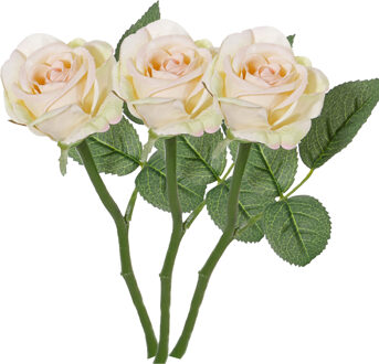 Kunstbloem roos Nina - 3x - creme wit - 27 cm - kunststof steel - decoratie bloemen
