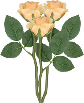 Kunstbloem roos Nina - 3x - perzik kleur - 27 cm - kunststof steel - decoratie bloemen