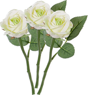 Kunstbloem roos Nina - 3x - wit - 27 cm - kunststof steel - decoratie bloemen