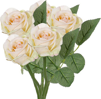 Kunstbloem roos Nina - 5x - creme wit - 27 cm - kunststof steel - decoratie bloemen