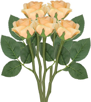 Kunstbloem roos Nina - 5x - perzik kleur - 27 cm - kunststof steel - decoratie bloemen