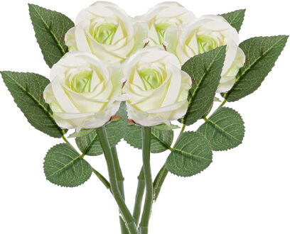 Kunstbloem roos Nina - 5x - wit - 27 cm - kunststof steel - decoratie bloemen