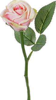 Kunstbloem roos Nina - lichtroze - 27 cm - kunststof steel - decoratie bloemen