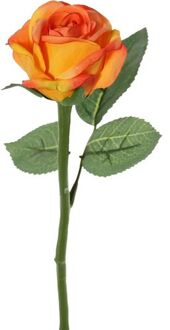 Kunstbloem roos Nina - oranje - 27 cm - kunststof steel - decoratie bloemen - Kunstbloemen