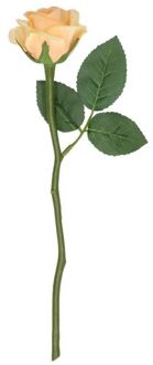 Kunstbloem roos Nina - perzik kleur - 27 cm - kunststof steel - decoratie bloemen - Kunstbloemen Oranje