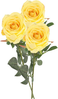 Kunstbloem roos Nova - 3x - lichtgeel - 75 cm - kunststof steel - decoratie bloemen