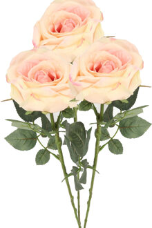 Kunstbloem roos Nova - 3x - lichtroze - 75 cm - kunststof steel - decoratie bloemen