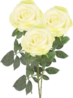 Kunstbloem roos Nova - 3x - warm wit - 75 cm - kunststof steel - decoratie bloemen