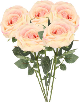 Kunstbloem roos Nova - 5x - lichtroze - 75 cm - kunststof steel - decoratie bloemen