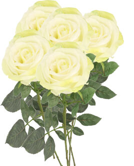 Kunstbloem roos Nova - 5x - warm wit - 75 cm - kunststof steel - decoratie bloemen