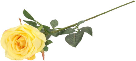 Kunstbloem roos Nova - lichtgeel - 75 cm - kunststof steel - decoratie bloemen