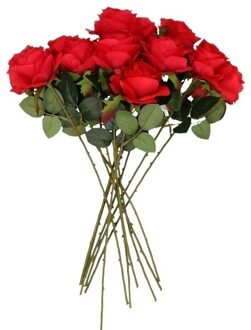 Kunstbloem roos Simone - 10x - rood - 45 cm - decoratie bloemen