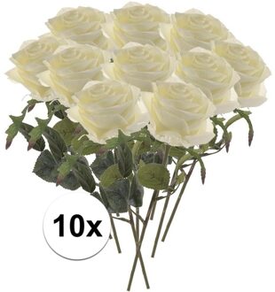 Kunstbloem roos Simone - 10x - wit - 45 cm - decoratie bloemen