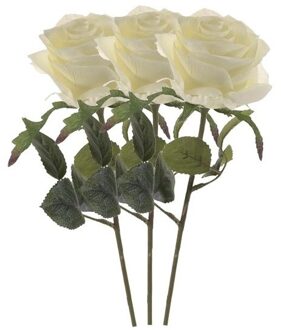 Kunstbloem roos Simone - 3x - wit - 45 cm - decoratie bloemen
