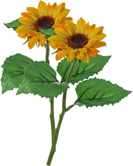 Kunstbloem Zonnebloem tak - 2x - 35 cm - geel - kunst zijdebloem - decoratie
