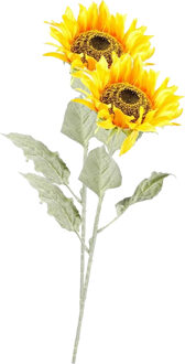Kunstbloem Zonnebloem tak - 2x - 82 cm - geel - kunst zijdebloem - decoratie bloemen
