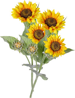 Kunstbloem Zonnebloem tak - 2x - 86 cm - geel - kunst zijdebloem - decoratie bloemen