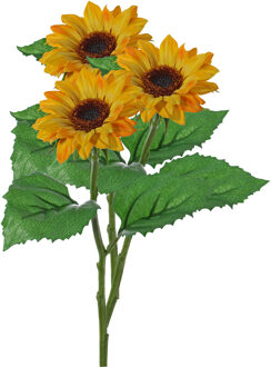 Kunstbloem Zonnebloem tak - 3x - 35 cm - geel - kunst zijdebloem - decoratie