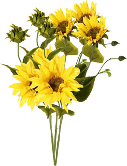 Kunstbloem Zonnebloem tak - 3x - 60 cm - geel - kunst zijdebloem - decoratie bloemen