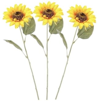 Kunstbloem Zonnebloem tak - 3x - 62 cm - geel - kunst zijdebloem - decoratie bloemen