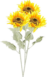 Kunstbloem Zonnebloem tak - 3x - 82 cm - geel - kunst zijdebloem - decoratie bloemen