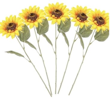 Kunstbloem Zonnebloem tak - 5x - 62 cm - geel - kunst zijdebloem - decoratie bloemen